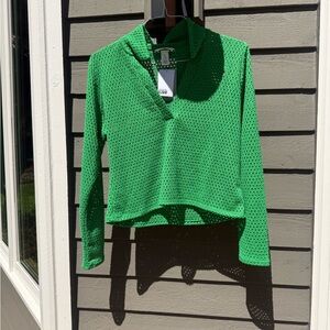 H&M Vibrant Green Mesh Top, Large NWT